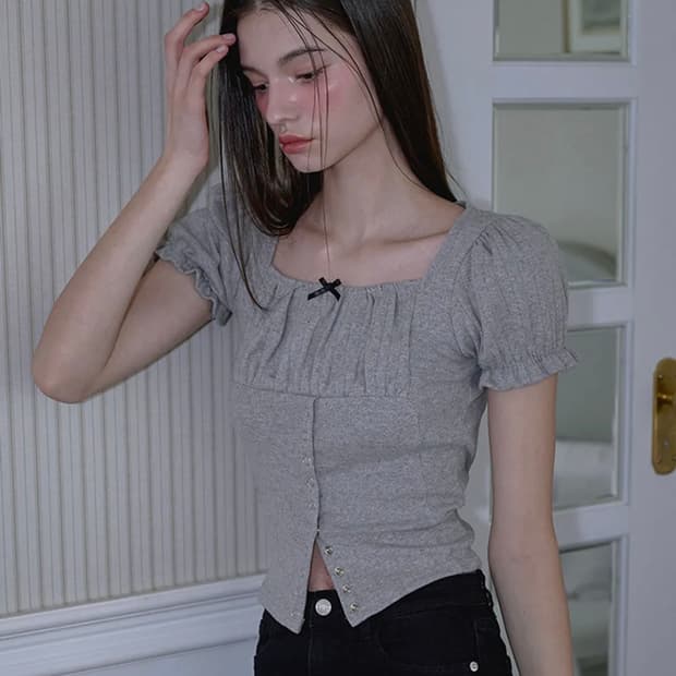 로제프란츠 퍼프 셔링 리본 티셔츠 그레이