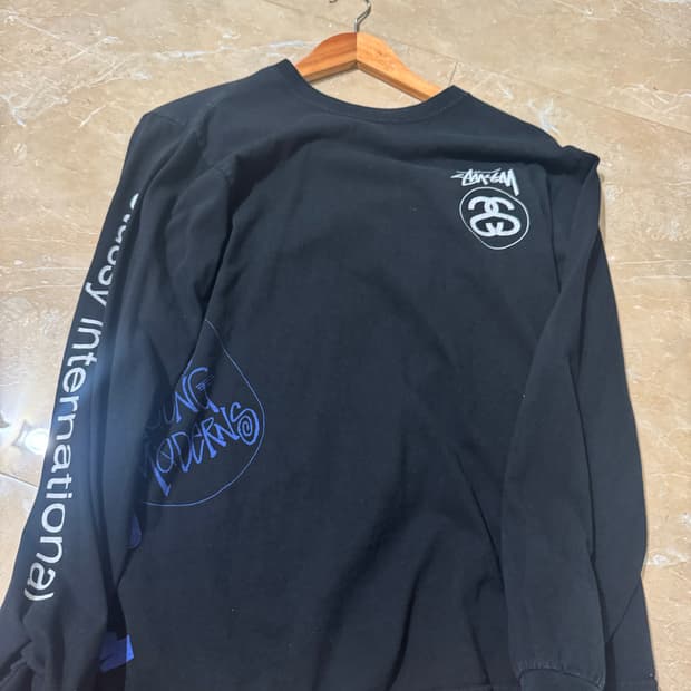 M 스투시 테스트 스트라이크 피그먼트 다이드 롱슬리브 티셔츠 블랙