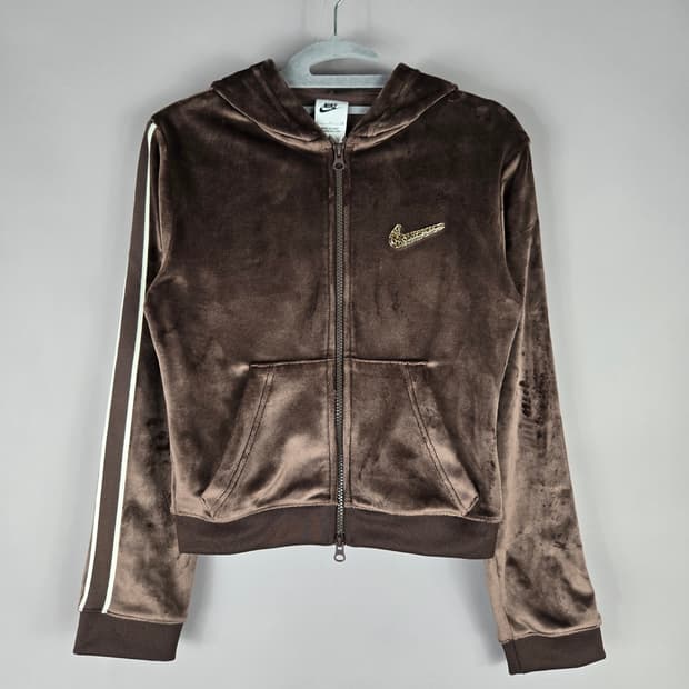 [무료배송]나이키 S 여성 벨벳 벨루아 크롭 트레이닝 후드 집업 자켓