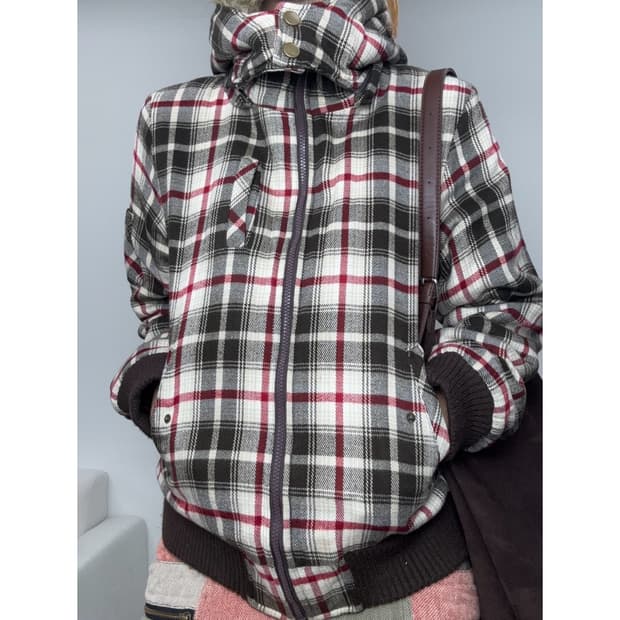 빈티지 체크 하이넥 점퍼 자켓