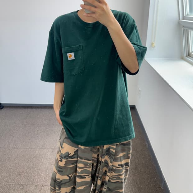Carhartt 칼하트 원포켓 다크 그린 반팔