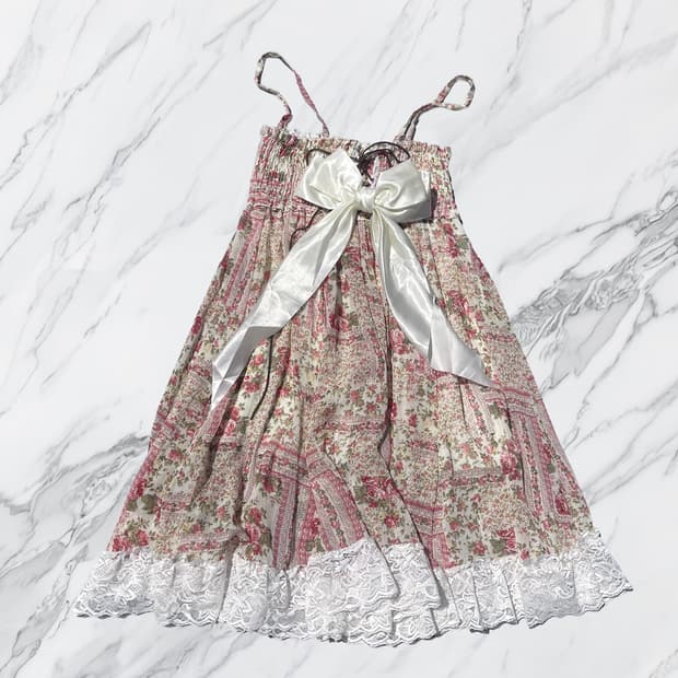 플라워 슬리브리스 드레스