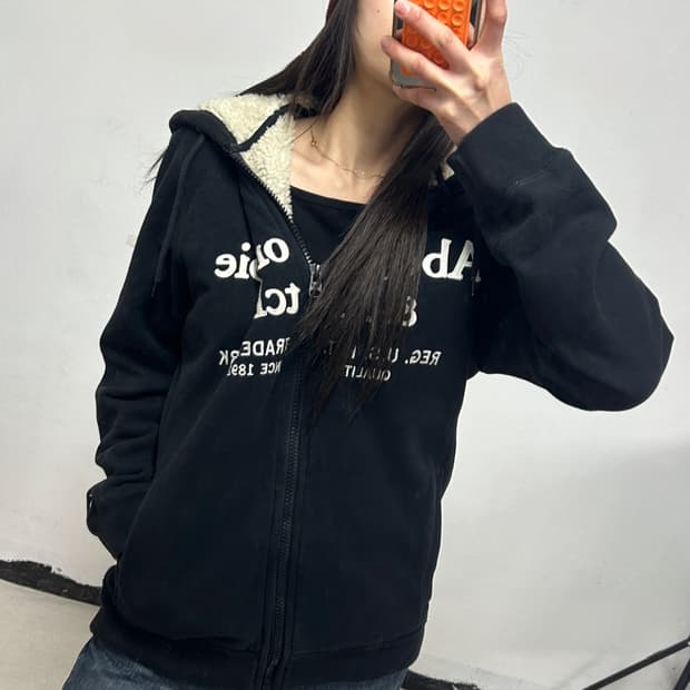 아베크롬비 y2k 아치로고 양털 안감 후드집업 블랙