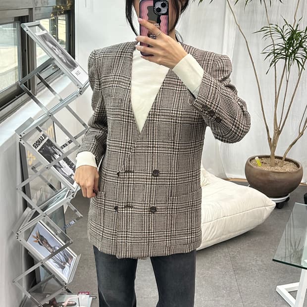 Leilian 체크 더블 자켓 백화점 클래식 정장