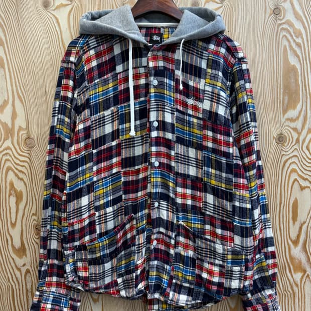 00s 스투시 패턴 셔츠 후드 자켓