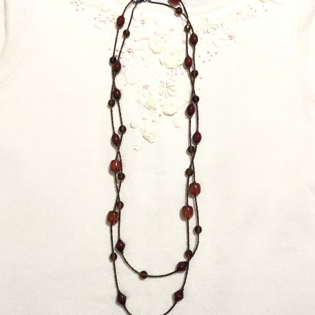 빈티지 브라운 레드 비즈 롱목걸이 체인벨트 긱시크 오리엔탈 모리걸 페어리