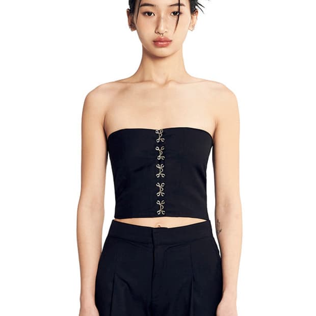 벤에시 베네시 VENECY 락 업 탑 슬리브리스 블랙 S