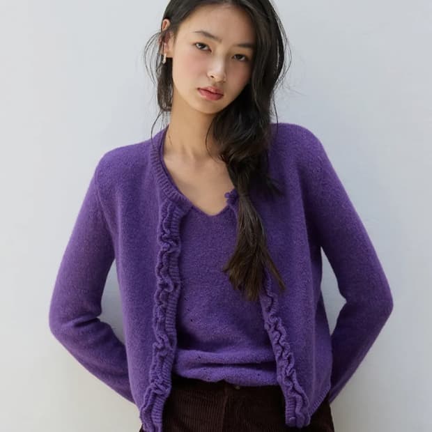 러플 울 니트 가디건 세트
