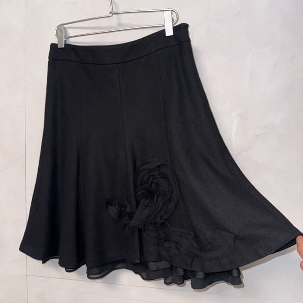 Anacapri black draped flower wool skirt