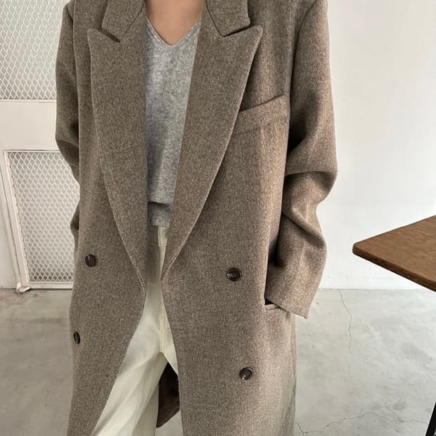 하운드체크 베이지 브라운 맥시 롱코트