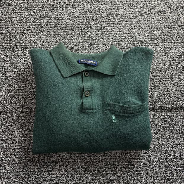 90s YSL 입생로랑 아카이브 딥카키 미니멀 카라넥 2955