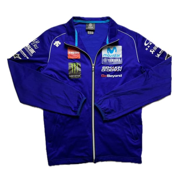 야마하 코발트 블루 레이싱 집업 저지 중고 구제 빈티지