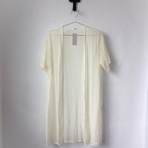 Pattern lace point open long cardigan