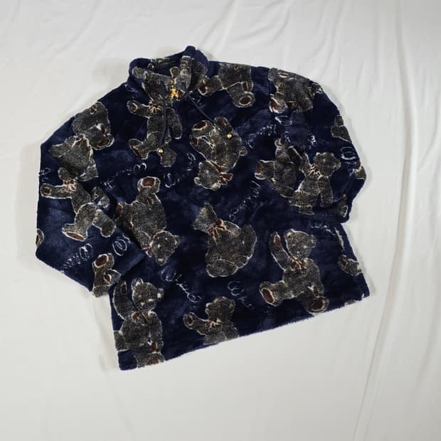 WHITE ITARIYARD 일본 빈티지 애니멀 패턴 테디베어 퍼 플리스