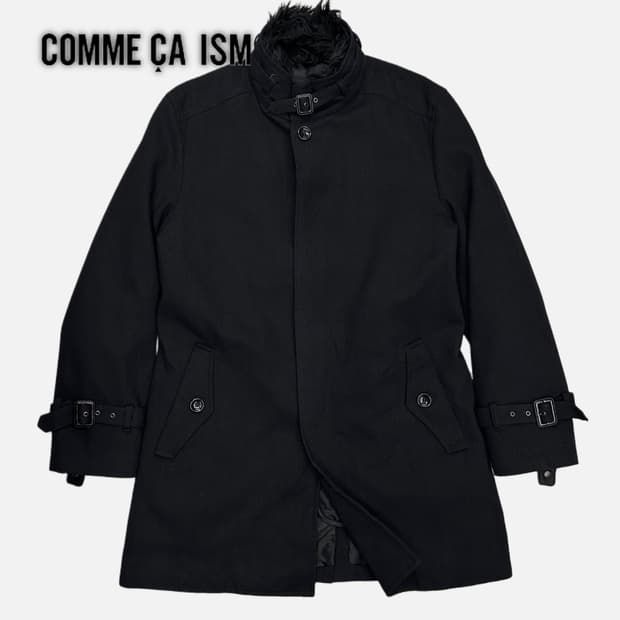 herringbone strap fur collar coat