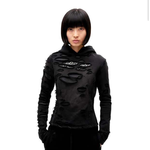 로딩룸 데미지 크롭 후드 0사이즈