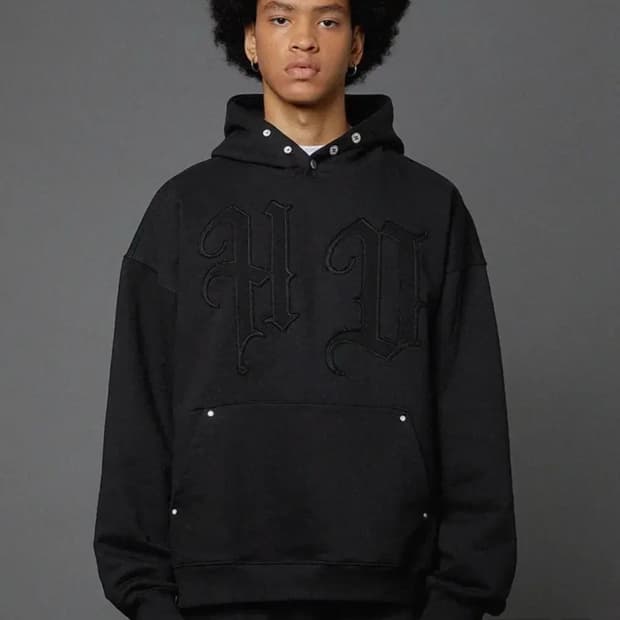 후드후드 HD 로고 아플리케 오버핏 후드 블랙