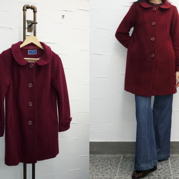 Burgundy curved collar coat