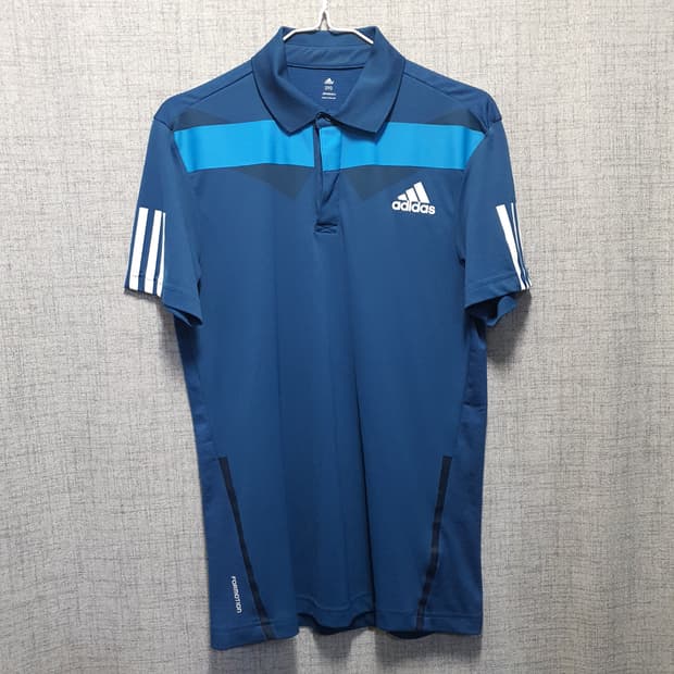 아디다스 기능성  블루 카라 반팔티 
