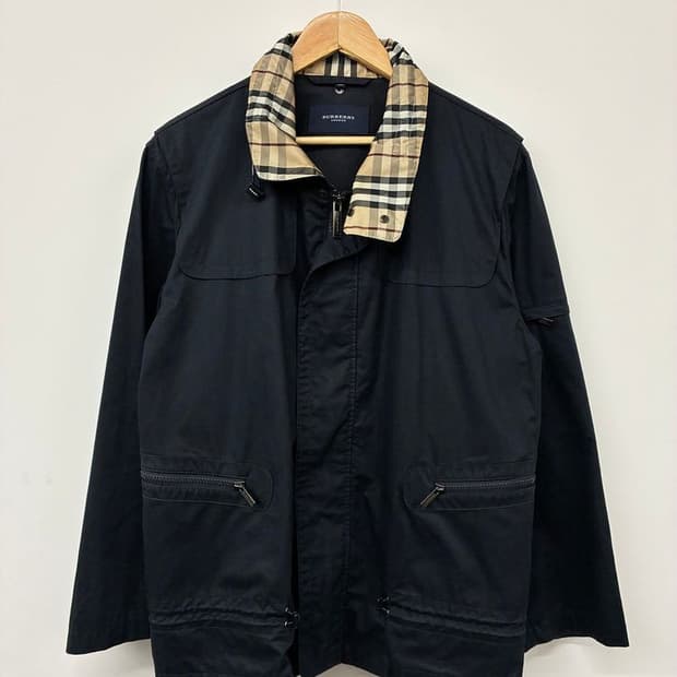 버버리 00's 네이비 글렌체크 카라 자켓 PN9791