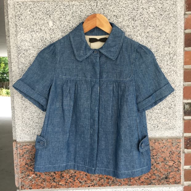 데님 린넨 카라 블라우스