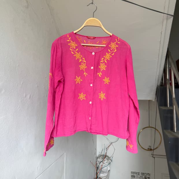 에스닉 거즈 코튼 자수 크롭 가디건