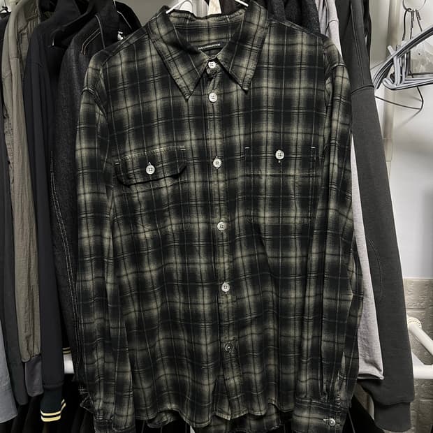 [3] 해칭룸 2PK 셔츠 롱 오버 다이드 체크 다크 카키