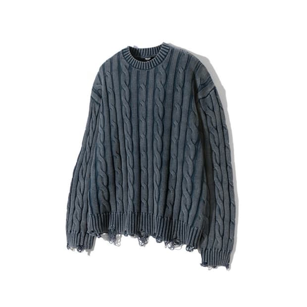 빈티지 워싱 데미지 케이블 니트