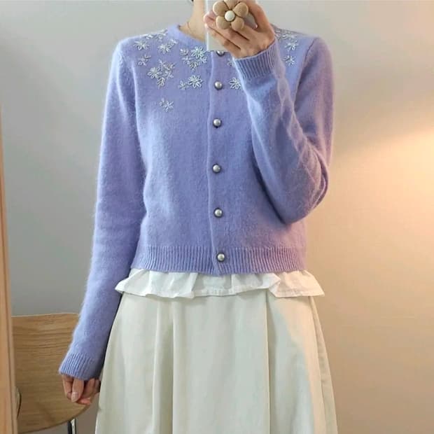 (F)아네스베 japan 여자 앙고라 울 자수 가디건