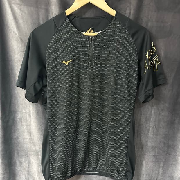 미즈노 프로 Mizuno Pro 반집업 기능성 웜업 반팔 블랙 M 일본판