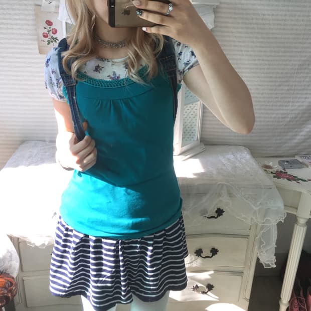 Set)청록 슬리브리스 + 잔꽃 하구미 반팔