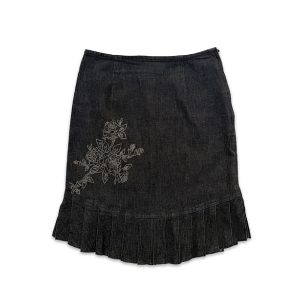 빈티지 데님 자수 플리츠 스커트