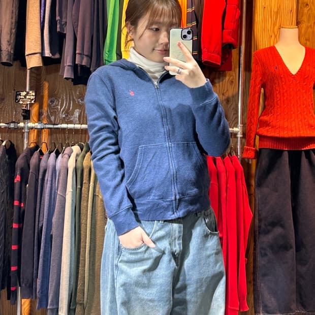 L 폴로랄프로렌 우먼스 레드 포니 네이비 후드집업