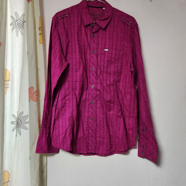 게스 남성 핑크 체크 긴팔 셔츠 M