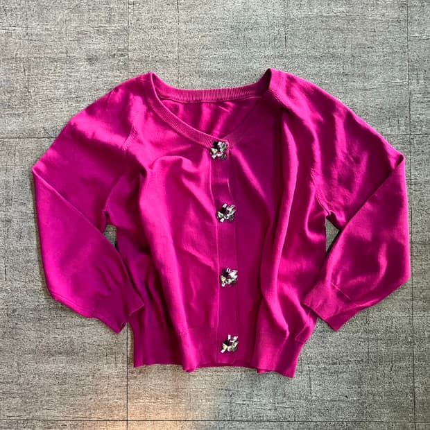 일본빈티지 핀터깔 달천깔페어리 모리걸 큐빅버튼단추 가디건 라일락핑크