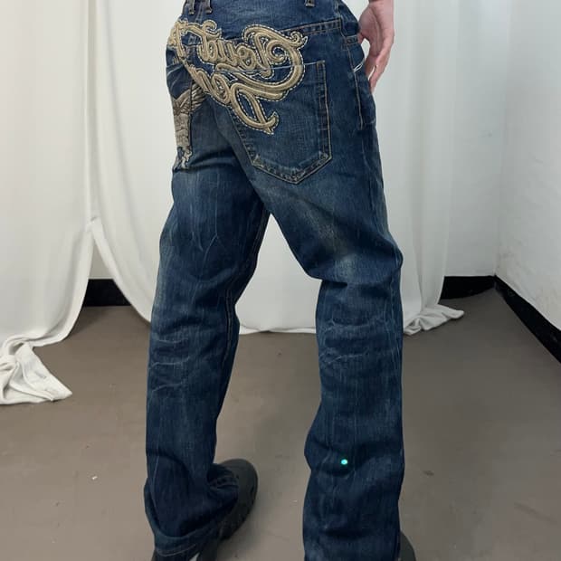 Y2K 날개 패치 데님 팬츠