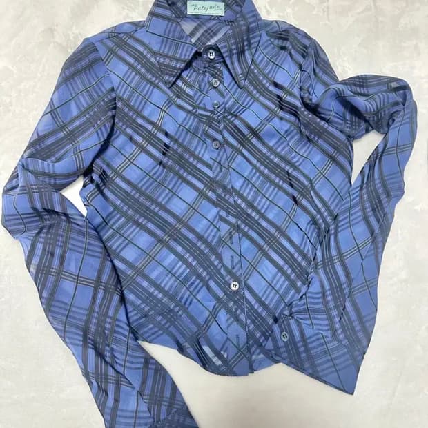 페일제이드 시스루 체크 블라우스