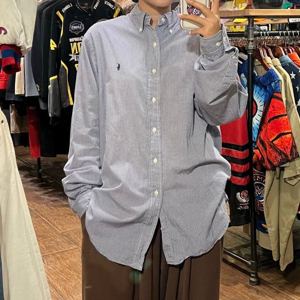 [HI]폴로 체크 긴팔셔츠 블루