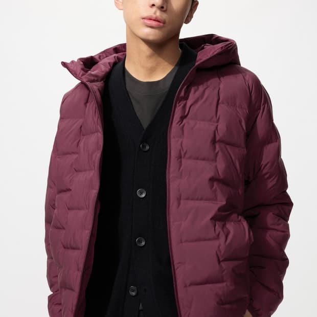 유니클로 퍼프테크 파카 와인 M