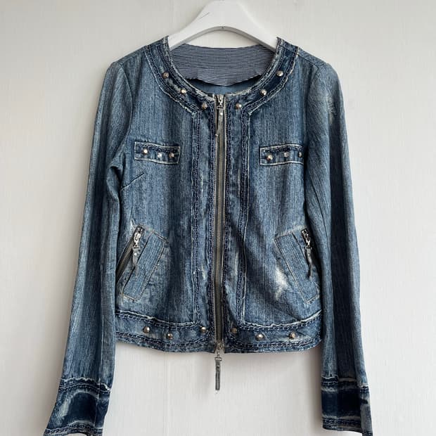 RENAULT.JEANS 페이크 데님 집업 자켓 