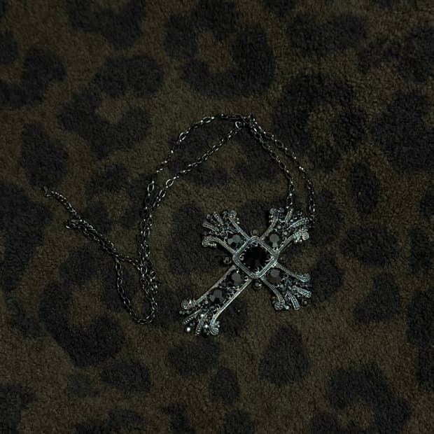 빈티지 고스 갸루 펑크 빅 블랙 십자가 목걸이 팬던트