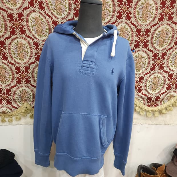 폴로 랄프로렌  블루 럭비 기모 후드티

