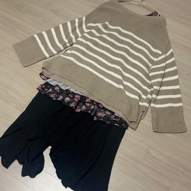 빈티지 모리걸 세트 니트 잔꽃 원피스 스커트