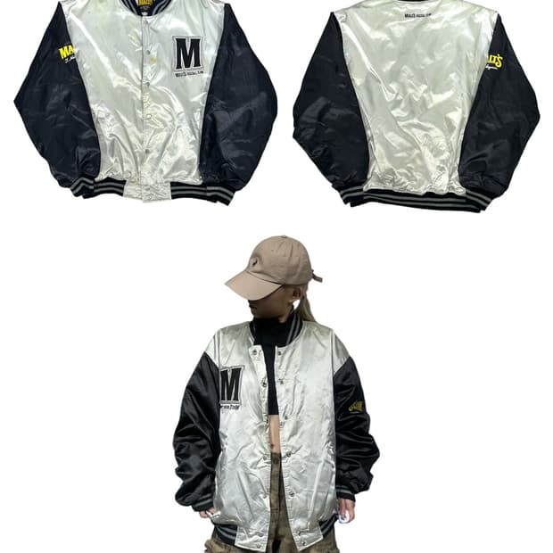 산토리 멜츠 그레이 블랙 배색 바시티 야구 잠바 자켓 L