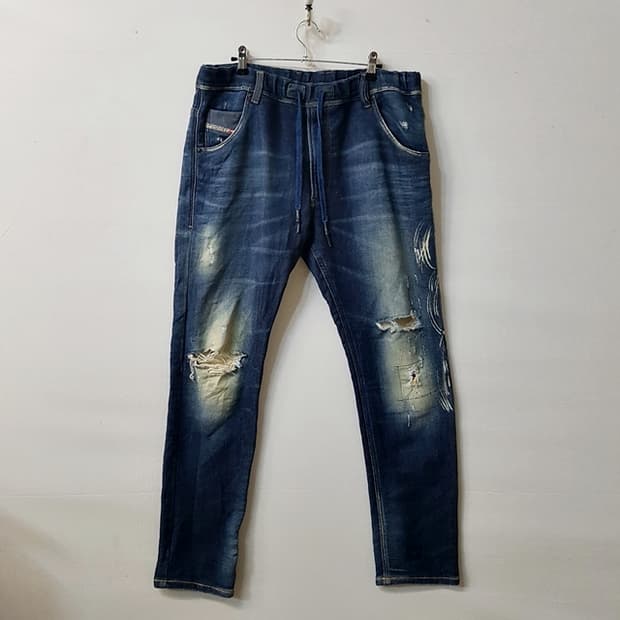 DIESEL 디젤 데미지 스판 데님 밴딩 팬츠