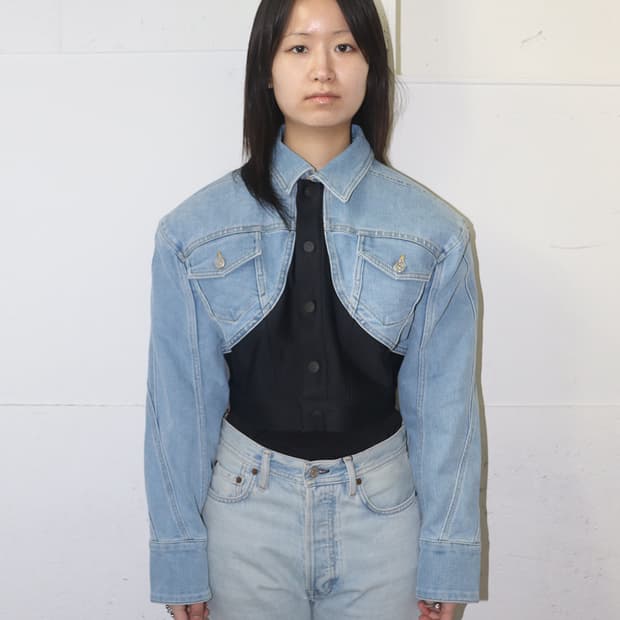 뮈글러 x H&M 23SS 디파인드 웨이스트 데님 크롭 자켓