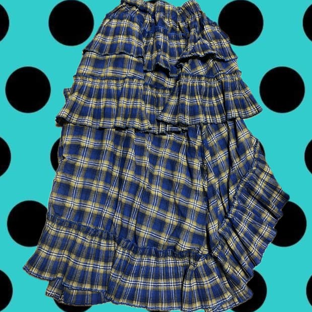 체크 프릴 롱 스커트