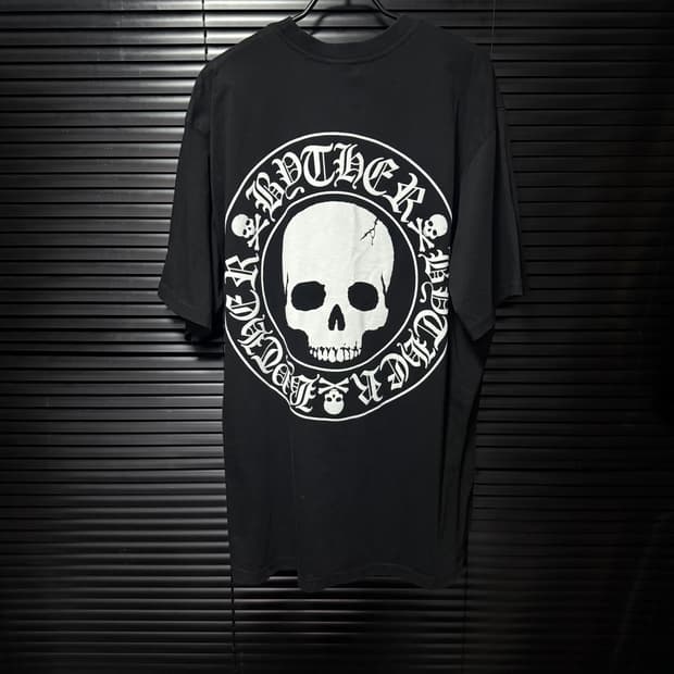 BYTHER 바이더알 해골 스컬 프린팅 오버칫 블랙 반팔 티셔츠 락 펑크