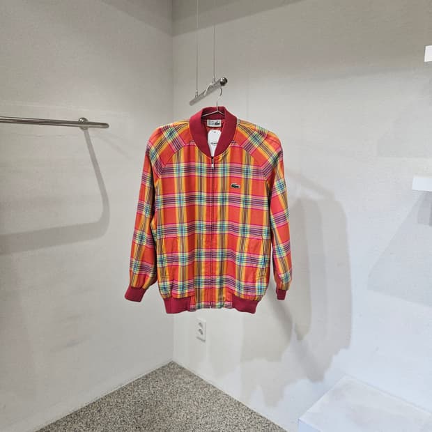 라코스테 타탄 체크 블루종 자켓