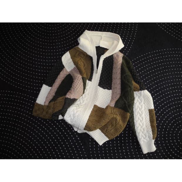 patchwork hooded zip-up